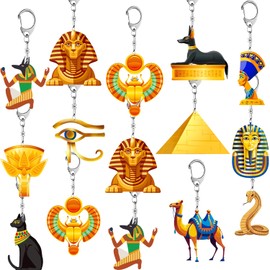 DYDSZDDYBF Ancient Egypt Keychain, Egyptian Decor Pharaoh Sphinx Pyramid Birthday Party Decoration Egypt Party Supplies 12PCS King Tut Themed Key Ring Pharaoh and Pyramid Birthday Decor