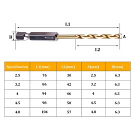 5Pcs Set 1/4 Hex Shank Twist Drill Bit Shank 2.5mm High Speed Steel Drill Bit Set for Wood, Steel, Metal, Plastic, Quick and Convenient Change Design