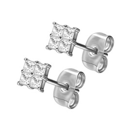 FILANGO 1 Pair Titanium Stud Earrings | Encased Crystal Square | Women's Earring Jewellery | Choice of Colours, Titanium