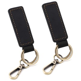 2pcs Leather Key Chain Holders, Double Ring Retro Car Key Keychain Universal Key Fob Keychain Leather Keyring Key Fob Hanging Ornament for Men Women(Black)