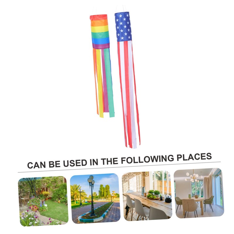 CAXUSD 2Pcs Rainbow Usa Windsock July Outdoor Decor Patriotic Hanging