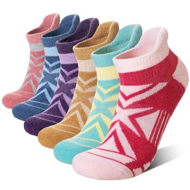 Eyean Merino Wool Ankle Running Socks Men Women Hiking Thick Half Cushioned Support No Show Socks 6 Pairs (Mixed Color A, Large)