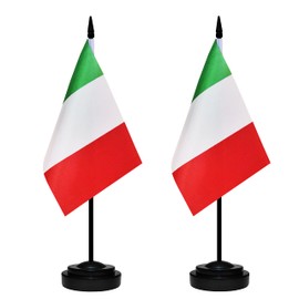 Italy Desk Flag Set, 2 Pack Italian Table Office Flags, Small Mini Desktop Flag With 12" Solid Black Pole, Black Base, Miniature Desktop Flag