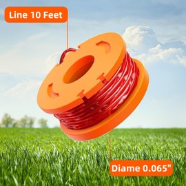 Eyoloty WA0010 String Trimmer Line 10 ft 0.065 Inch for Worx WA0004 WG154 WG163 WG160 WG180 WG175 WG155 WG151 Weed Wacker Eater String with WA0653 GT Spool Cover 5006531 8 SpOwls + 2 Caps)