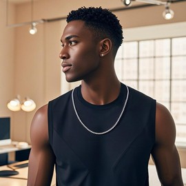 SXT.FSITATO 22inch Tennis Necklace for Women Ｍen, 4mm 18K White Gold Plated Cubic Zirconia Chain, Round Cut Faux Diamond Pendant, Hypoallergenic Party Jewelry Gift for Her, 18inch, Cubic Zirconia