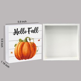 Fall Decorations for Home Fall Decor Pumpkin Home Room Table Wood Box Sign Rustic Wooden Shelf Desk Office Decor Season Sign House Warming Gifts 5.9 x 5.9 Inch