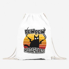 MoonWorks® Gym Bag Pew Pew Madafakas Cat Western Cat Meme Gymsac Gym Bag Drawstring Bag, Pew Pew Western White