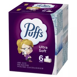 Puffs Ultra Soft Facial Tissues, 6 Family Size Boxes, 124 Facial Tissues per Box