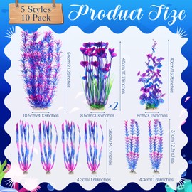 FineCheer 10 Pcs Large Aquarium Artificial Plants Decorations, Tall Plastic Fish Tank Plant Decorations for Household and Office Aquarium(Purple)