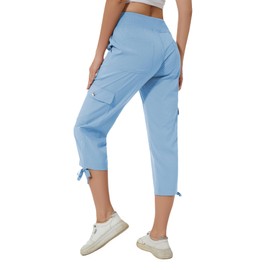 YuKaiChen Women's Capris Hiking Summer Pants Outdoor Athletic Travel Casual Lightweight Quick Dry with Pockets Blue M