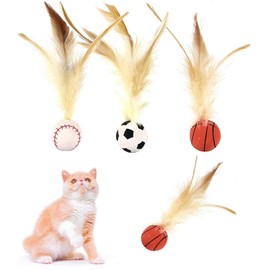 KAEGOUSY 3Pcs Cat Toy Balls with Feather Interactive Feather Toy for Indoor Cats Bouncy Ball with Feather for Cats Indoor and Outdoor Play Interactionion