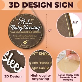 Shhh Baby Sleeping Sign for Front Door - Please Do Not Knock Or Ring Doorbell Sign, Baby Sleeping Door Sign, No Knocking Door Pendant, No Soliciting Do Not Knock Decoration