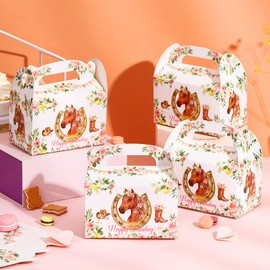 12Pcs Horse Party Favor Boxes, Western Girl Theme Birthday Party Decorations - Pink Horse Party Candy Gift Treat Boxes for Cowgirl Birthday Supplies