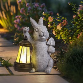 RICHIE Rabbit Statue Garden Ornaments Art Outdoor Decoration with Solar Powered LED Lights Decor for Patio,Balcony,Yard, Mum Birthday Gifts, Garden Gifts for Women