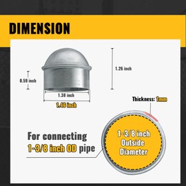 VIVIDA 1-3/8" Fence Post Caps, Chain Link Post Caps, Galvanized Steel, for 1-3/8" OD Pipe, Chain Link Fence Parts, 2 PCS