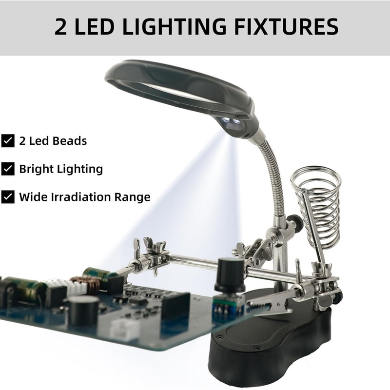 LED Light Helping Hands Soldering Magnifier Station Professional 3.5X 12X