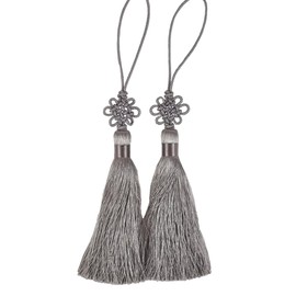 Seoulful Vintage Mini Korean Silk Knot Norigae Set - 2 Pack Traditional Tassel Charms in 7 Colors - Decorative Hanbok Accessories (Gray)