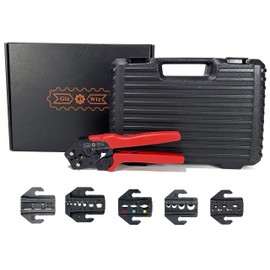 GIZWIZ Ergonomic Quick Change Ratchet Crimp Tool Kit with 5pcs Interchangeable Jaws for Insulated & Non-insulated Wire Terminals