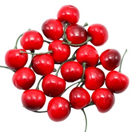 Wuyituart 20 Pcs Red Black Artificial Cherries Faux Cherry Decorative Fruit
