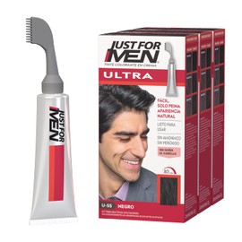 Just For Men Ultra, Tinte para Canas Negro U55 con Cepillo de Fácil Aplicación, 35g. Paquete de 3