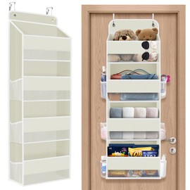 SpaceHacks 1 Pack Over The Door Organizer, Hanging Storage Organizer with Clear Window, 40lb Ultra Sturdy Large Capacity Room Organizer for Pantry Bathroom Nursery Closet Baby Essential (Beige)