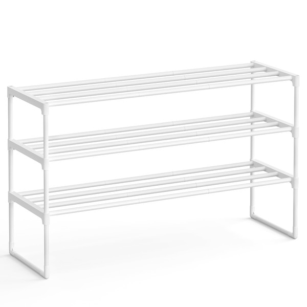 SONGMICS Shoe Rack, 3-Tier Shoe Organizer, Metal Storage Shelf, Upright