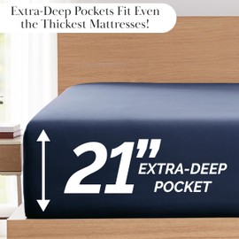 Southshore Fine Living, Inc. 21-Inch Deep Pocket Twin Sheet Set, 4-Piece Microfiber Sheets Twin Size Bed Set, Extra Deep Pocket Fitted Sheet, Dark Blue Pillow Cases Standard Size, Dark Blue Sheets