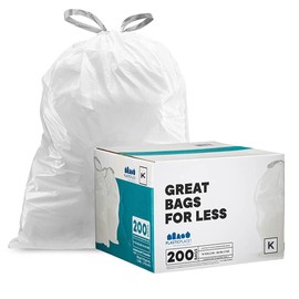 Plasticplace Trash Bags simplehuman (x) Code K Compatible (200 Count)│White Drawstring Garbage Liners 10 Gallon / 38 Liter │ 24.4" x 28"