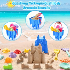 Nasjac Juguetes Arena para Playa, 20 Piezas Juguetes de Arena Castillo, Moldes de Playa para niños, Juguetes de Caja con Cubo y Pala de Playa, Juguete para Piscina Niños