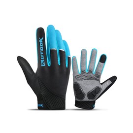 KUTOOK Mountain Bike Gloves, Gel Padded Cycling Gloves Full Finger Touch Screen Blue X-Large
