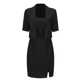 YOUNIFIZ Women's Business Blazer Dress Suit Set 2025 Stretchy Short Sleeve Blazer 2 Piece Outfits Work Formal Dress Suit Black