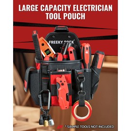 Electrician Tool Pouch with Quick Detach Belt Clip, Heavy Duty Tool Belt Pouches with Notebook Pocket, Tape Measure Holder & Screwdriver Loops for Carpenter, Contractor, HVAC Tech & DIY