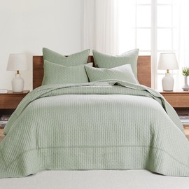 Levtex Home - Cross Stitch Desert Sage Bedspread Set - Queen Quilted Bedspread and Two Standard Shams - Cross Stitch Pattern - Bedspread (104X106in.) and Sham (20x26in.) - Cotton