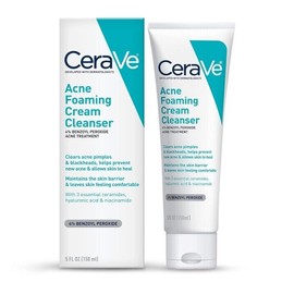 CeraVe Acne Foaming Cream Cleanser 4% Benzoyl Peroxide + Niacinamide, 5 oz