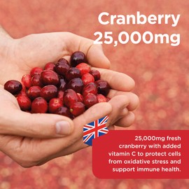 healthspan Healthspan Super Strength Cranberry (60 Capsules) | for Immune Health and Wellbeing | Equivalent to 25000 mg Whole Fresh Cranberries | Highly Concentrated Formulation | Added Vitamin C | Vegan