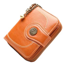 Round Sheep fas11 Mini Wallet, Bifold Ladies, Compact, Leather, Present, Adult, Cute, Small, orange