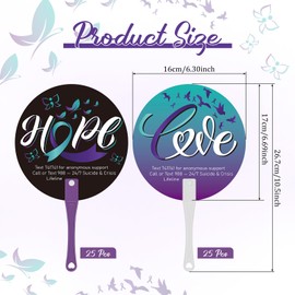 Cinrobiye 50 Pcs Suicide Prevention Awareness Fans Bulk with Handles Purple Teal Ribbon Hand Fans Suicide Prevention Month Plastic Fan for Charity Party Mental Health Care Seminar Event Supplies
