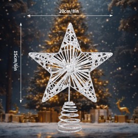 KEYIDO Silver Star Tree Topper Christmas Tree Star for Christmas Tree 20cm Metal Stars for Top of Xmas Tree Decorations Ideas Lightweight Glitter