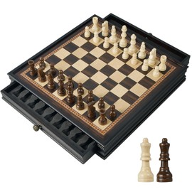 BIVOMON 12.5’’ Wooden Chess Set, Magnetic Chess Pieces with 2 Built-in Storage Drawers - Chess Broad Game for Beginner, Kids, Adults - 2 Bonus Extra Queens