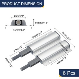 sourcing map 6Pcs Double Magnetic Push Latches, Zinc Alloy Push Open Door Push Release Latch Cabinet Hardware for Cabinet Drawer Door Press Out Closure Cabinet Hardware, Silver