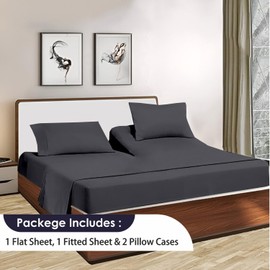 SGI bedding 32" Queen Split Top Flex Head Sheet 100% Egyptian Cotton Sheet Set - 600 Thread Count Flex Top Sheet Adjustable Bed - 4 Piece Sheet Set 18" Deep Pocket Sleep Number Bed - Dark Gray Solid