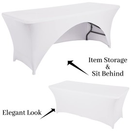 Fhberni Spandex Table Cover 4 ft. Fitted Polyester Tablecloth Stretch Table Cover Table Topper Open Back - White