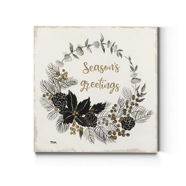 Renditions Gallery Season's Greetings Wreath Wall Art, Charming Christmas & Winter Artwork, Festive Word Art, Premium Gallery Wrapped Canvas Decor, Ready to Hang, 24 in H x 24 in W, Made in America