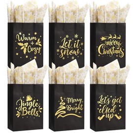 Skyygemm 60 Pack Christmas Gift Bags With Tissue Paper, Holiday Paper Gift Bags for Teacher, Holiday Paper Gift Bags With Handles, Christmas Goody Bags, 6 x 3 x 8 Inches Xmas Treat Bags Party Favor