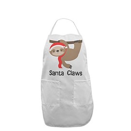 TooLoud Cute Christmas Sloth - Santa Claws Adult Apron - White - One-Size