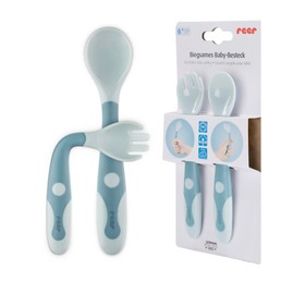 reer Bendable Baby and Kids Cutlery Set 2 Piece Learning Cutlery Spoon and Fork Blue
