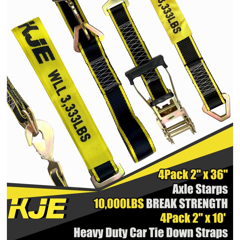 KJE Heavy Duty Car Trailer Tie Down Straps with Reflective