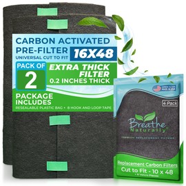Breathe Naturally Universal Cut To Fit Activated Carbon Air Filter - Replacement Charcoal Air Filters - Carbon Filter Sheet for Air Purifier, Vent Filters & More - Made in USA (Pack of 2, 16x48)