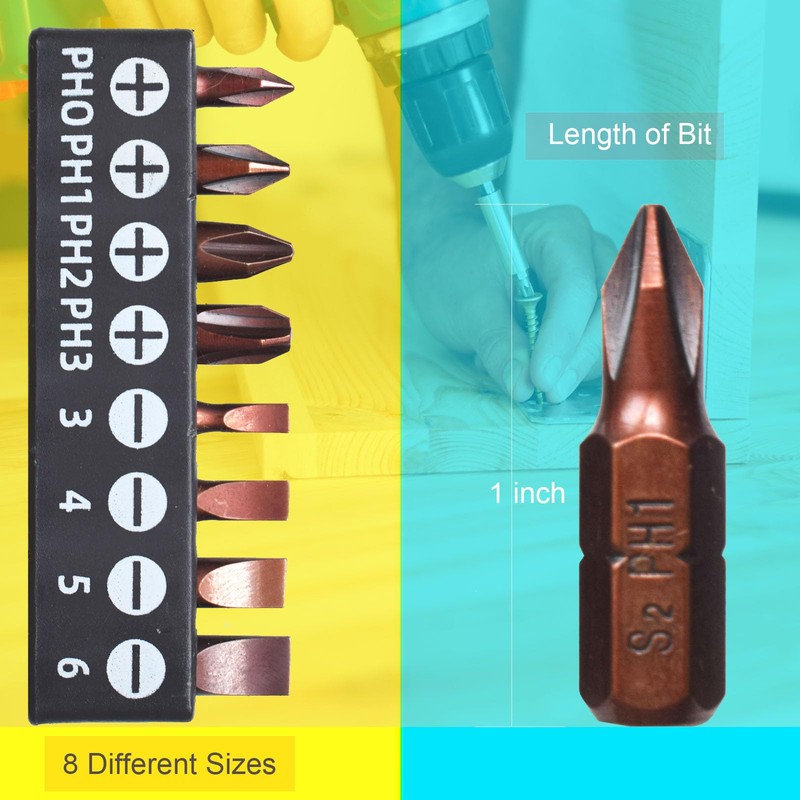 SKZIRI 8-Piece Phillips and Flat Bit Set includes PH0 PH1