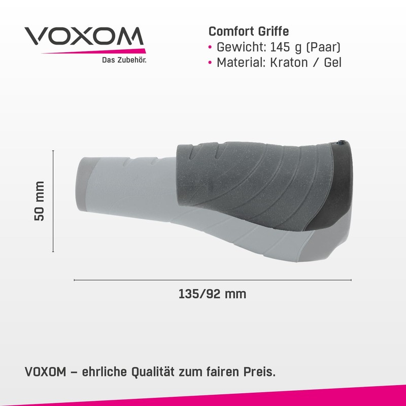 Voxom Plain Kraton/Gel GR7 Grey Grips – Black, 135 mm